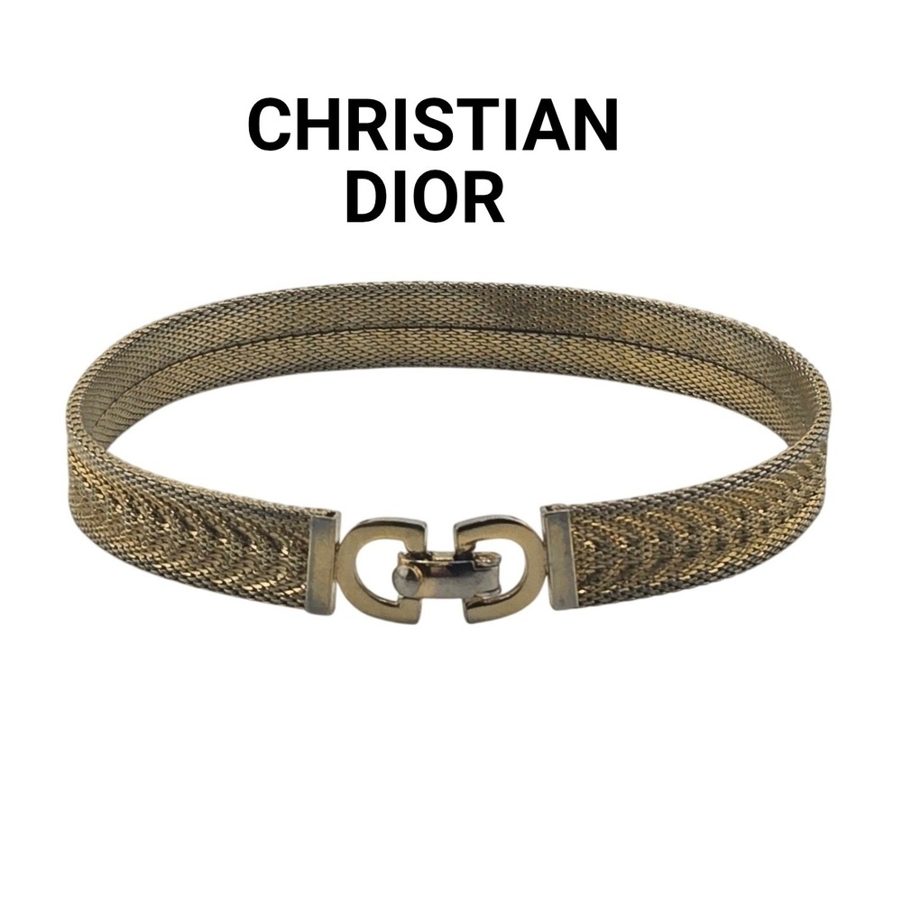 Vintage Christian Dior Gold Tone Mesh Chevron Bracelet CD Logo Clasp 7 Inch